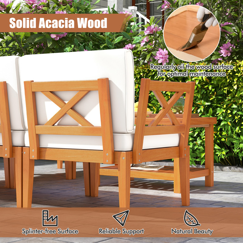 Outdoor Acacia Wood Patio Furniture Set With Cushions Coffee Table Modular Sectional Seating For L 5