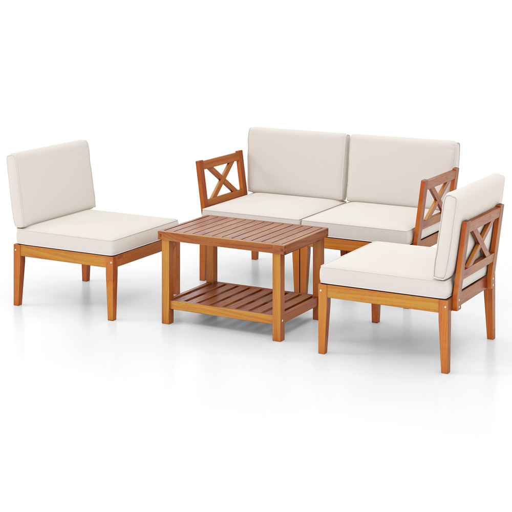 Outdoor Sectional Conversation Set With Cushions Acacia Wood Patio Furniture Set For Balcony Deck O 7