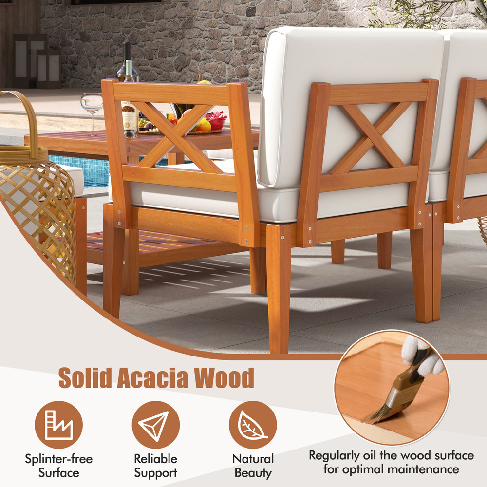 Outdoor Sectional Conversation Set With Cushions Acacia Wood Patio Furniture Set For Balcony Deck O 4