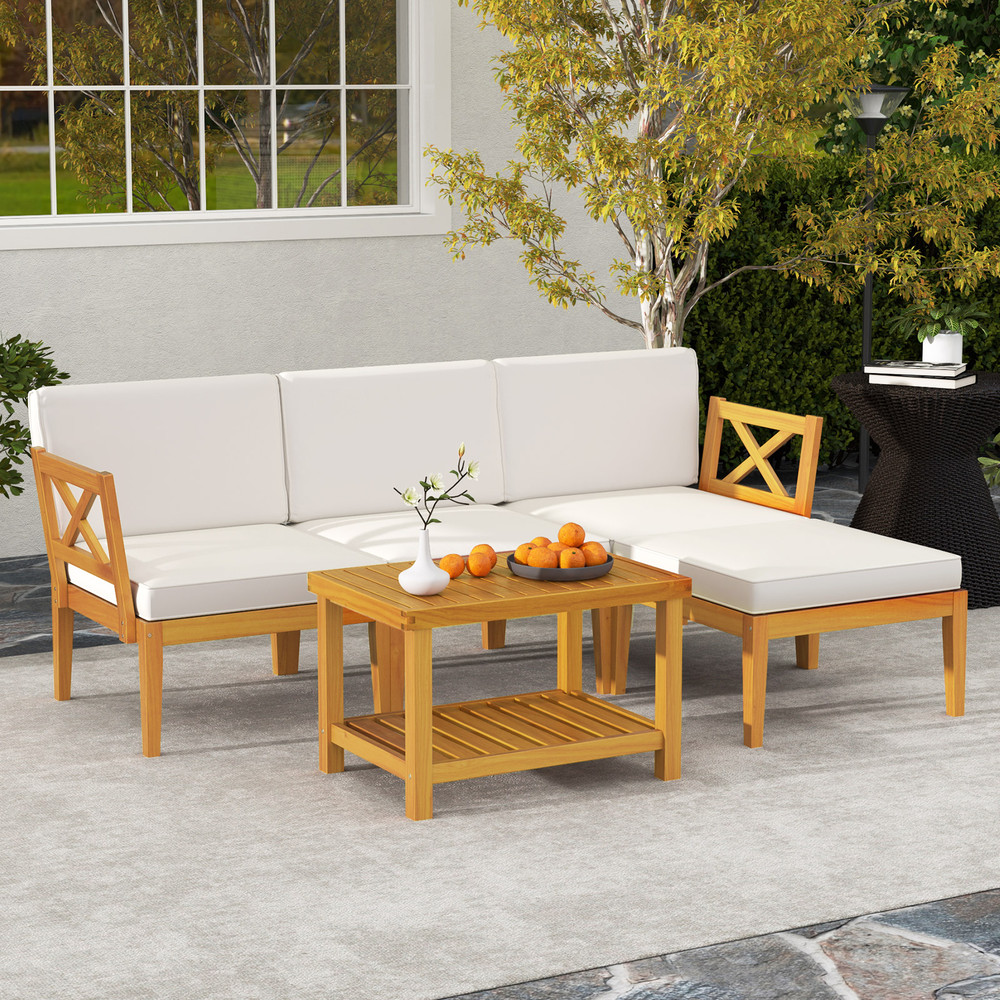 Outdoor Acacia Wood Patio Furniture Set With Cushions And Coffee Table Modern Modular Seating For B 1