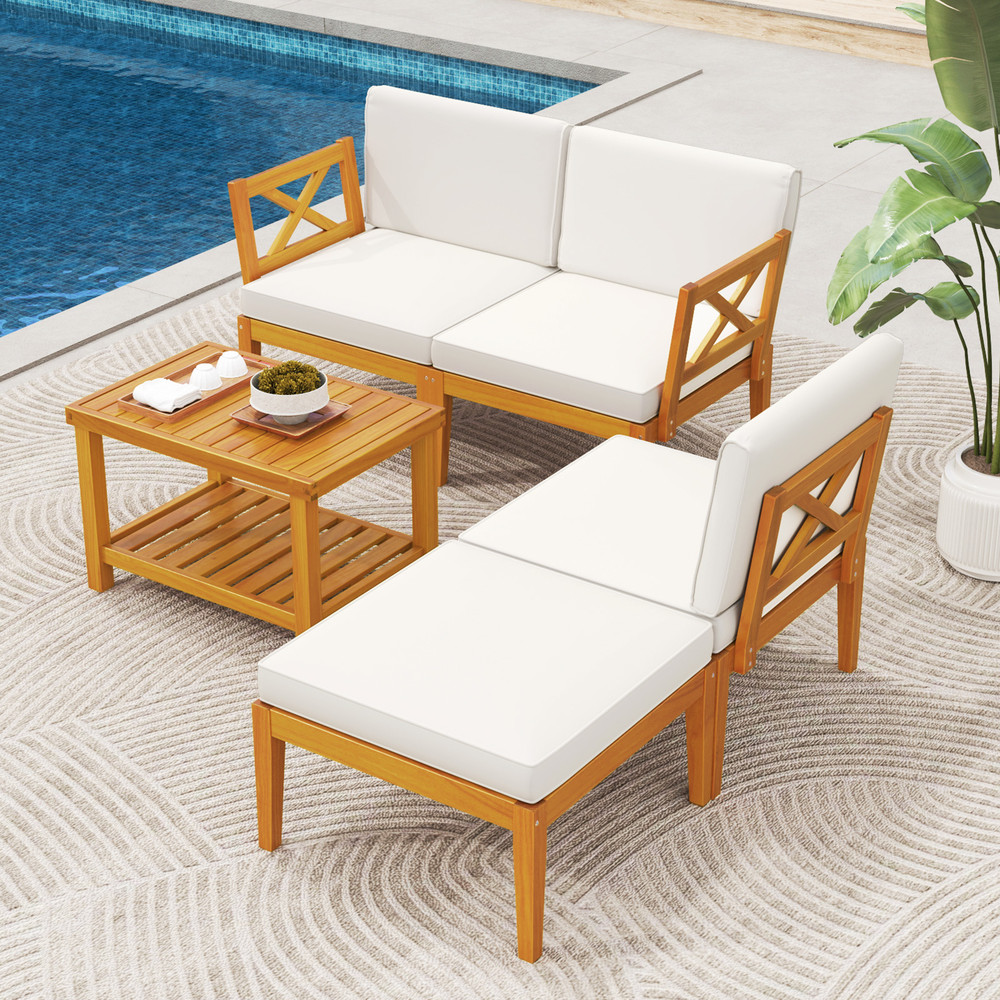 Outdoor Acacia Wood Patio Furniture Set With Cushions And Coffee Table Modern Modular Seating For B 2