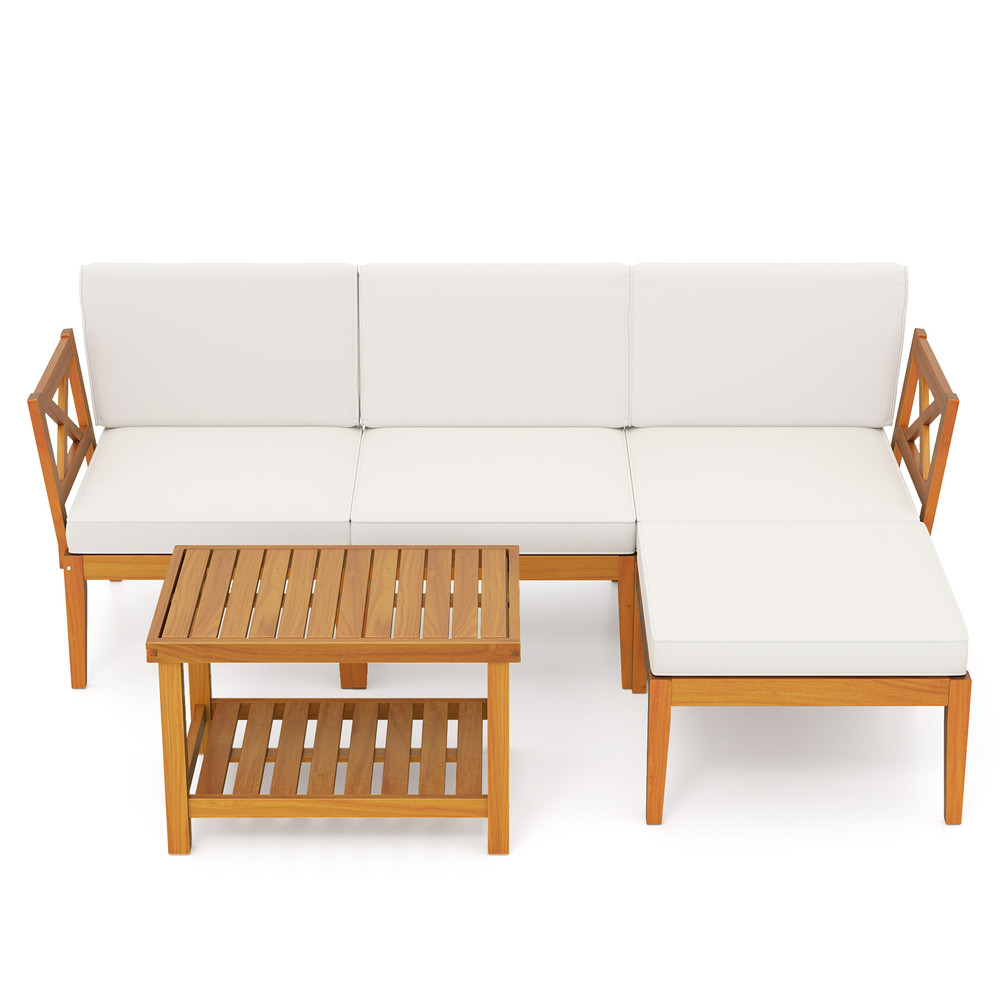 Outdoor Acacia Wood Patio Furniture Set With Cushions And Coffee Table Modern Modular Seating For B 0