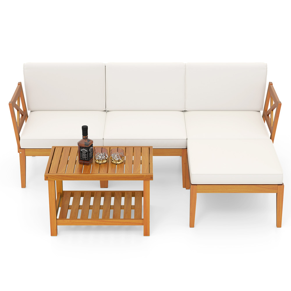 Outdoor Acacia Wood Patio Furniture Set With Cushions And Coffee Table Modern Modular Seating For B 7
