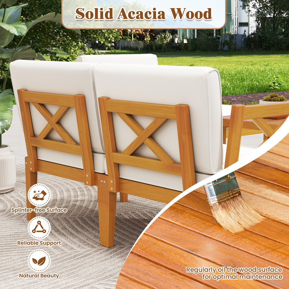 Outdoor Acacia Wood Patio Furniture Set With Cushions And Coffee Table Modern Modular Seating For B 4