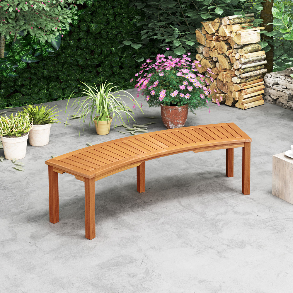 Curved Acacia Wood Bench For Fire Pit Outdoor Slatted Seat With High Capacity Rustic Patio Furnitur 1