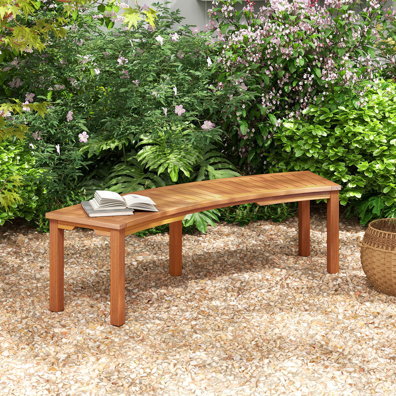 Curved Acacia Wood Bench For Fire Pit Outdoor Slatted Seat With High Capacity Rustic Patio Furnitur 2