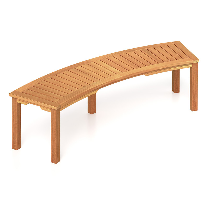 Curved Acacia Wood Bench For Fire Pit Outdoor Slatted Seat With High Capacity Rustic Patio Furnitur 0