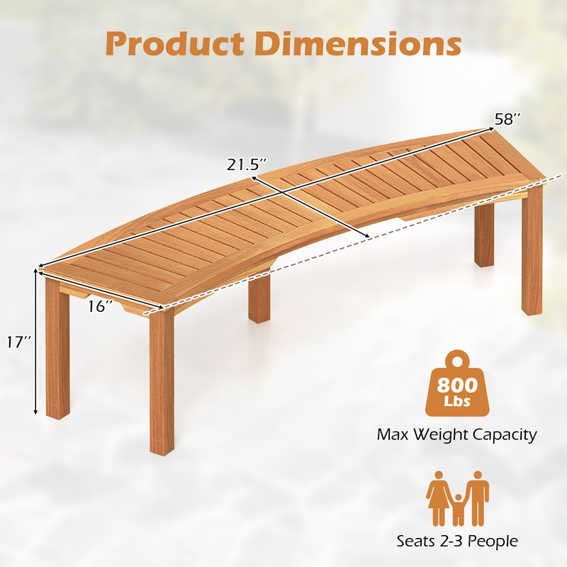 Curved Acacia Wood Bench For Fire Pit Outdoor Slatted Seat With High Capacity Rustic Patio Furnitur 7