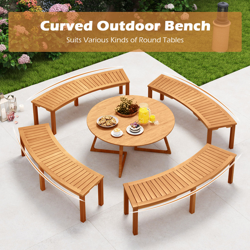 Curved Acacia Wood Bench For Fire Pit Outdoor Slatted Seat With High Capacity Rustic Patio Furnitur 3