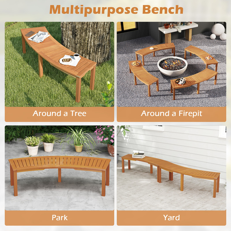 Curved Acacia Wood Bench For Fire Pit Outdoor Slatted Seat With High Capacity Rustic Patio Furnitur 6