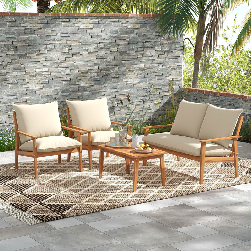 Premium Outdoor Acacia Wood Conversation Set With Cushions Coffee Table Elegant Patio Furniture Fo 1