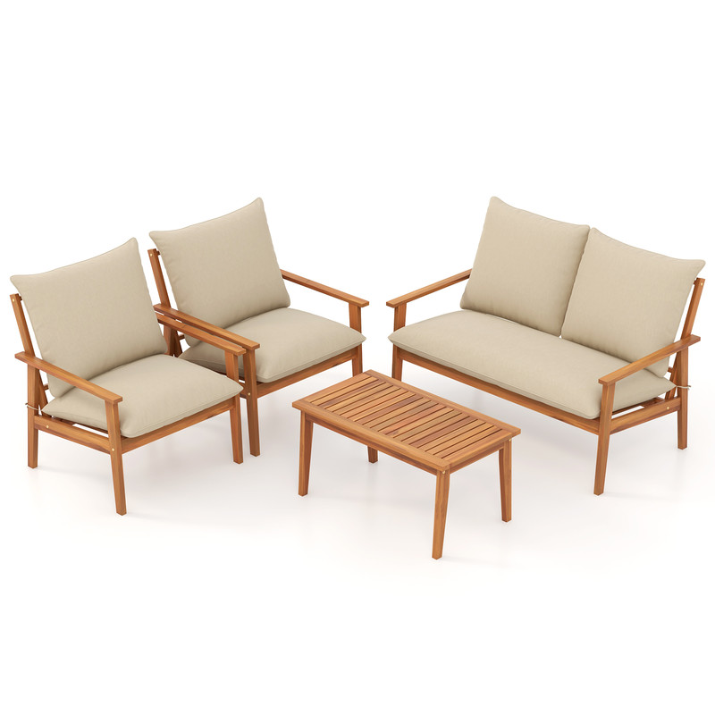 Premium Outdoor Acacia Wood Conversation Set With Cushions Coffee Table Elegant Patio Furniture Fo 0