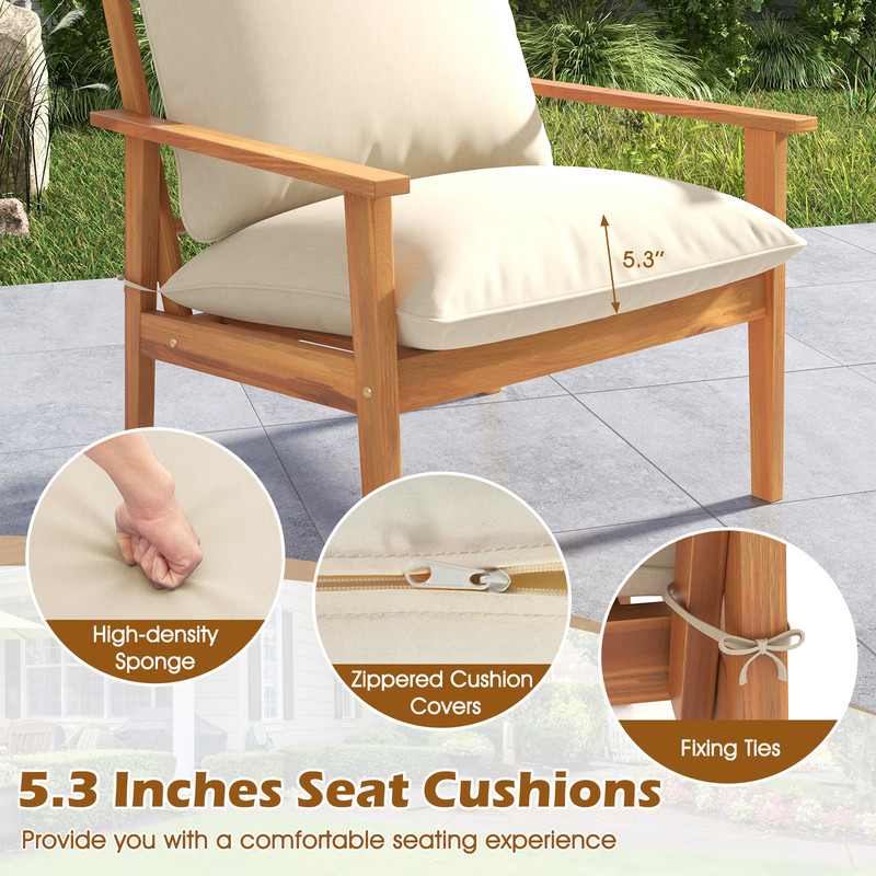 Premium Outdoor Acacia Wood Conversation Set With Cushions Coffee Table Elegant Patio Furniture Fo 5