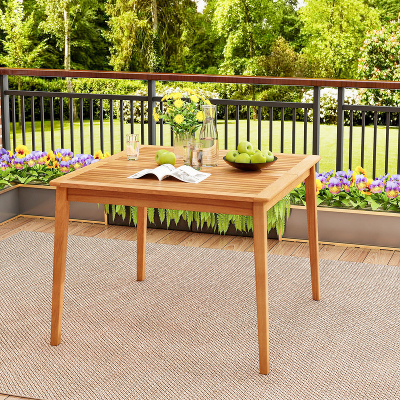 Outdoor Acacia Wood Dining Bistro Table With Builtin Umbrella Hole Perfect For Patio Backyard Gath 1
