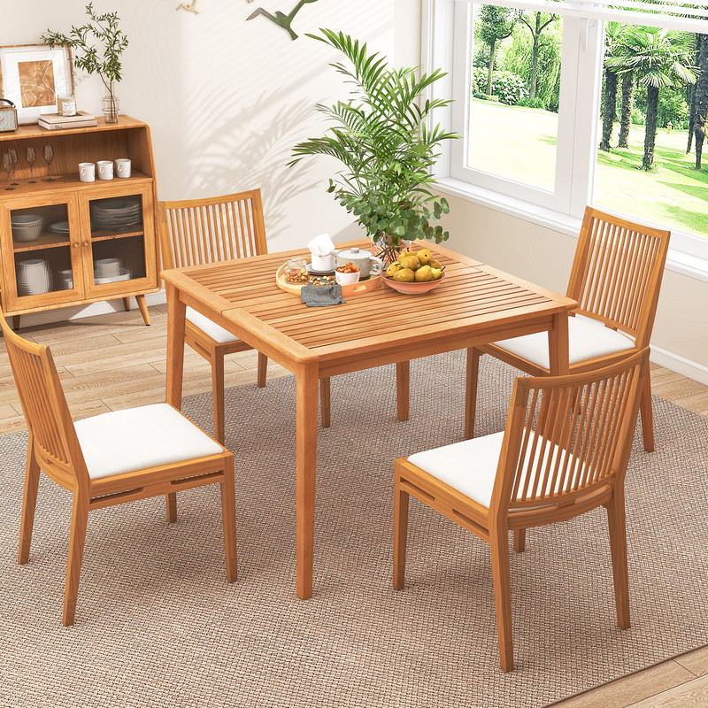 Outdoor Acacia Wood Dining Bistro Table With Builtin Umbrella Hole Perfect For Patio Backyard Gath 2