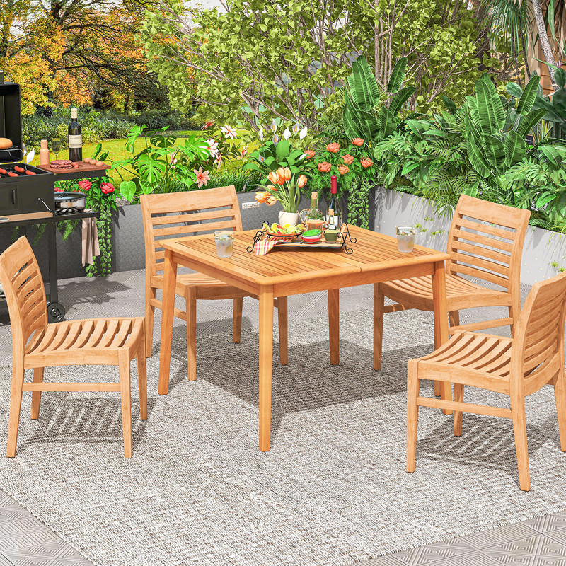 Outdoor Acacia Wood Dining Bistro Table With Builtin Umbrella Hole Perfect For Patio Backyard Gath 3