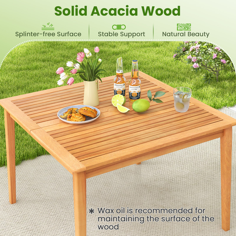 Outdoor Acacia Wood Dining Bistro Table With Builtin Umbrella Hole Perfect For Patio Backyard Gath 5