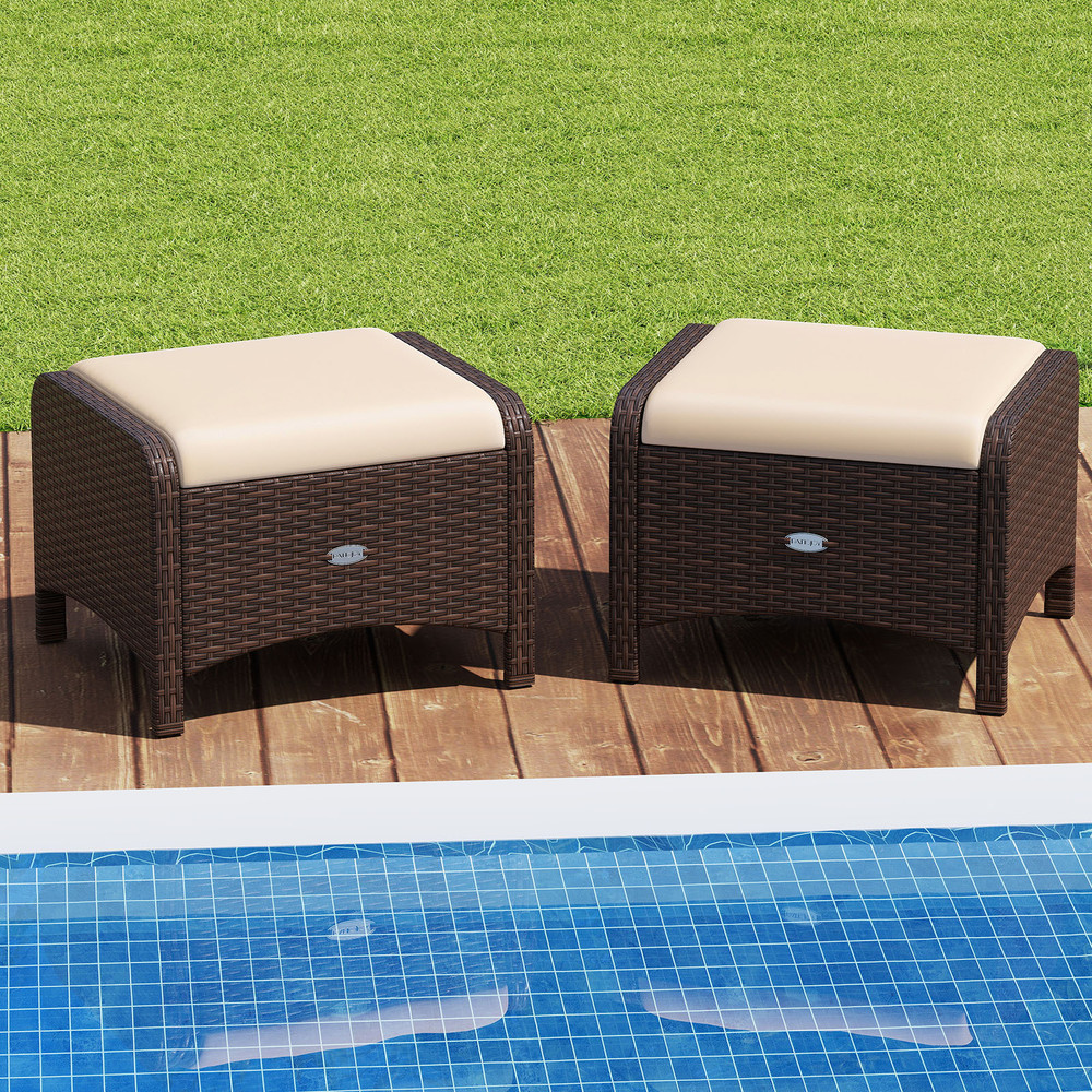 WeatherResistant Outdoor Patio PE Wicker Ottomans With Removable Cushions Versatile Seating Or Foot 1