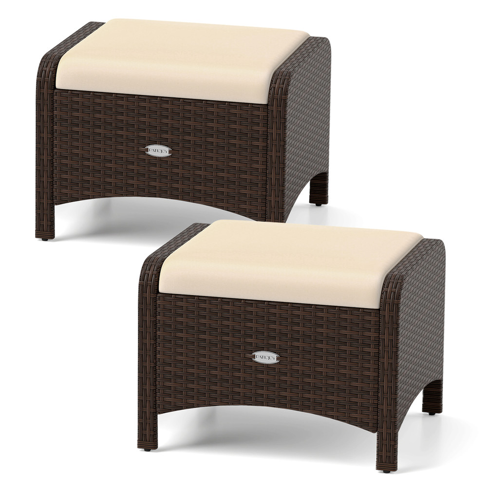 WeatherResistant Outdoor Patio PE Wicker Ottomans With Removable Cushions Versatile Seating Or Foot 0