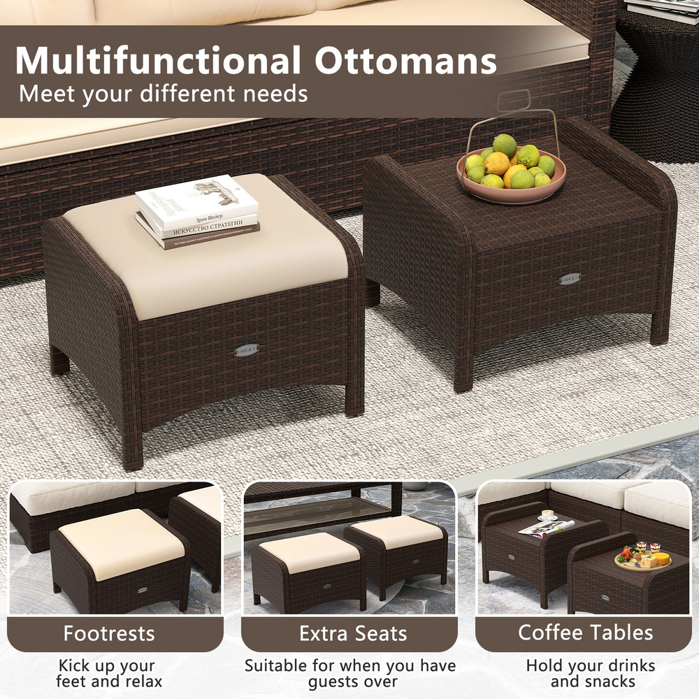 WeatherResistant Outdoor Patio PE Wicker Ottomans With Removable Cushions Versatile Seating Or Foot 4