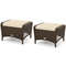 Outdoor PE Wicker Ottoman Set With Removable Cushions Durable Patio Footstools For Seating Lounging 0