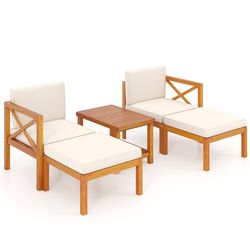 outdoor acacia wood patio lounge chair set with cushions & ottomans, versatile garden seating with storage tab