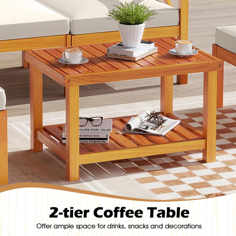 Outdoor Acacia Wood Patio Lounge Chair Set With Cushions Ottomans Versatile Garden Seating With St 4