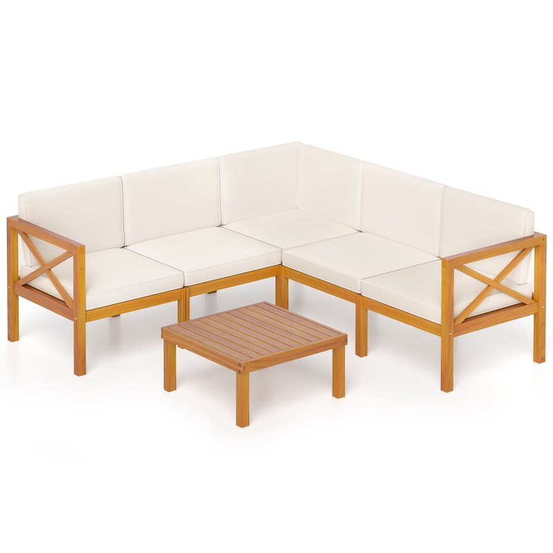 Outdoor Patio Sectional Set Solid Acacia Wood Modular Furniture With Cushions Coffee Table For Bac 7