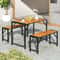 Rustic Patio Dining Set With Picnic Table Benches SpaceSaving Outdoor Dining Set For 4 With Acacia 1