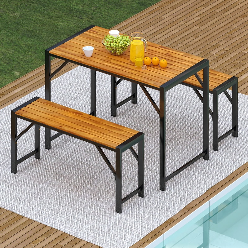 Rustic Patio Dining Set With Picnic Table Benches SpaceSaving Outdoor Dining Set For 4 With Acacia 3
