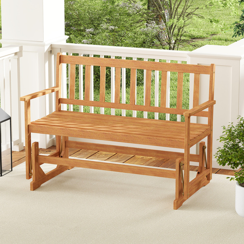 2-Person Outdoor Acacia Wood Glider Bench – Patio Swing Rocking Loveseat for Porch & Garden