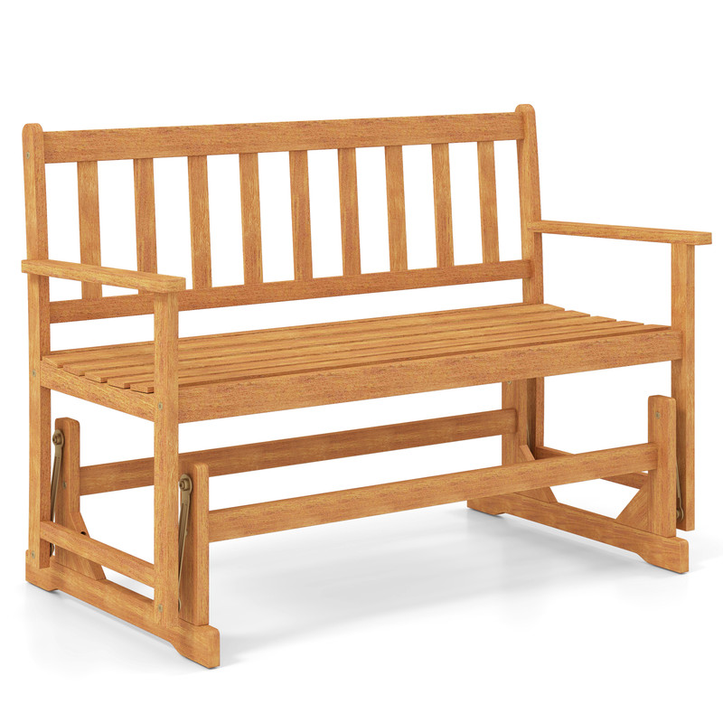 2-Person Outdoor Acacia Wood Glider Bench – Patio Swing Rocking Loveseat for Porch & Garden