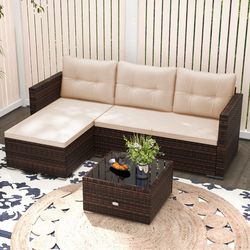 4-seat outdoor wicker furniture set with tempered glass coffee table & soft cushions – durable rattan patio sofa
