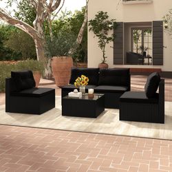 5-piece outdoor patio furniture set with cushions & coffee table – all-weather rattan conversation set