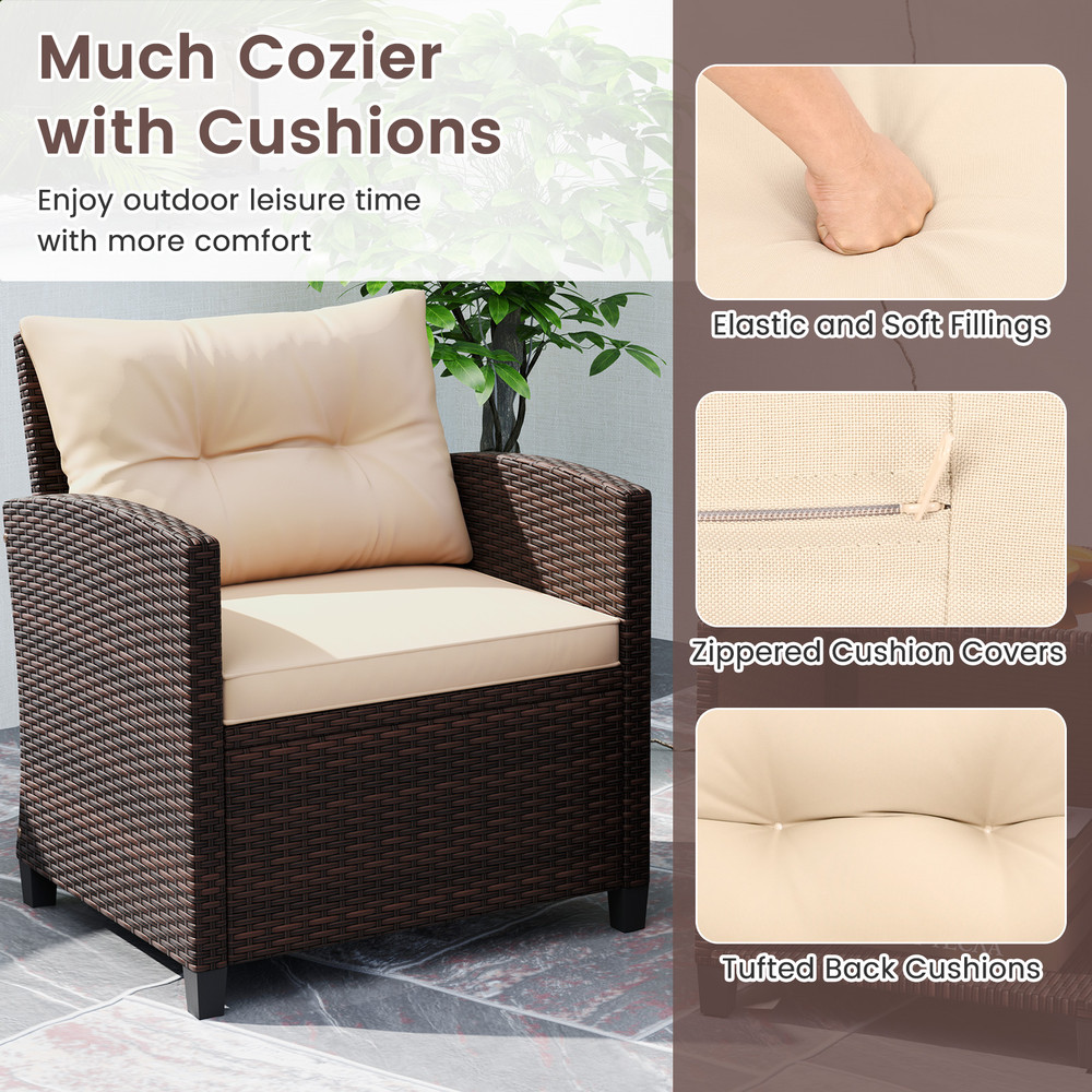 3-Piece Patio Sofa Set with Wicker Chairs & Coffee Table with Storage – Durable Rattan Outdoor Conversation Set