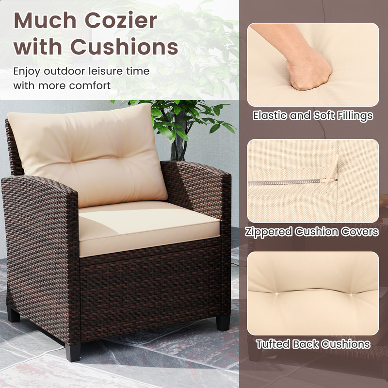 3-Piece Patio Sofa Set with Wicker Chairs & Coffee Table with Storage – Durable Rattan Outdoor Conversation Set