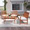 4-Piece Acacia Wood Patio Furniture Set with Seat Cushions & Robust Wood Frame Outdoor Loveseat, Armchairs Coffee Table