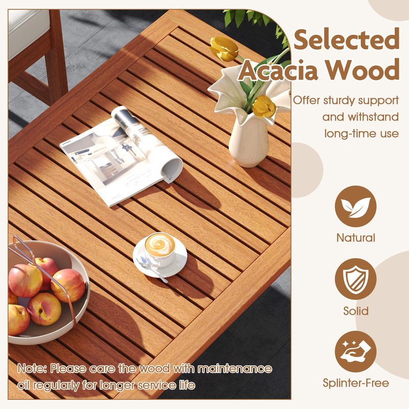 4-Piece Acacia Wood Patio Furniture Set with Seat Cushions & Robust Wood Frame Outdoor Loveseat, Armchairs Coffee Table