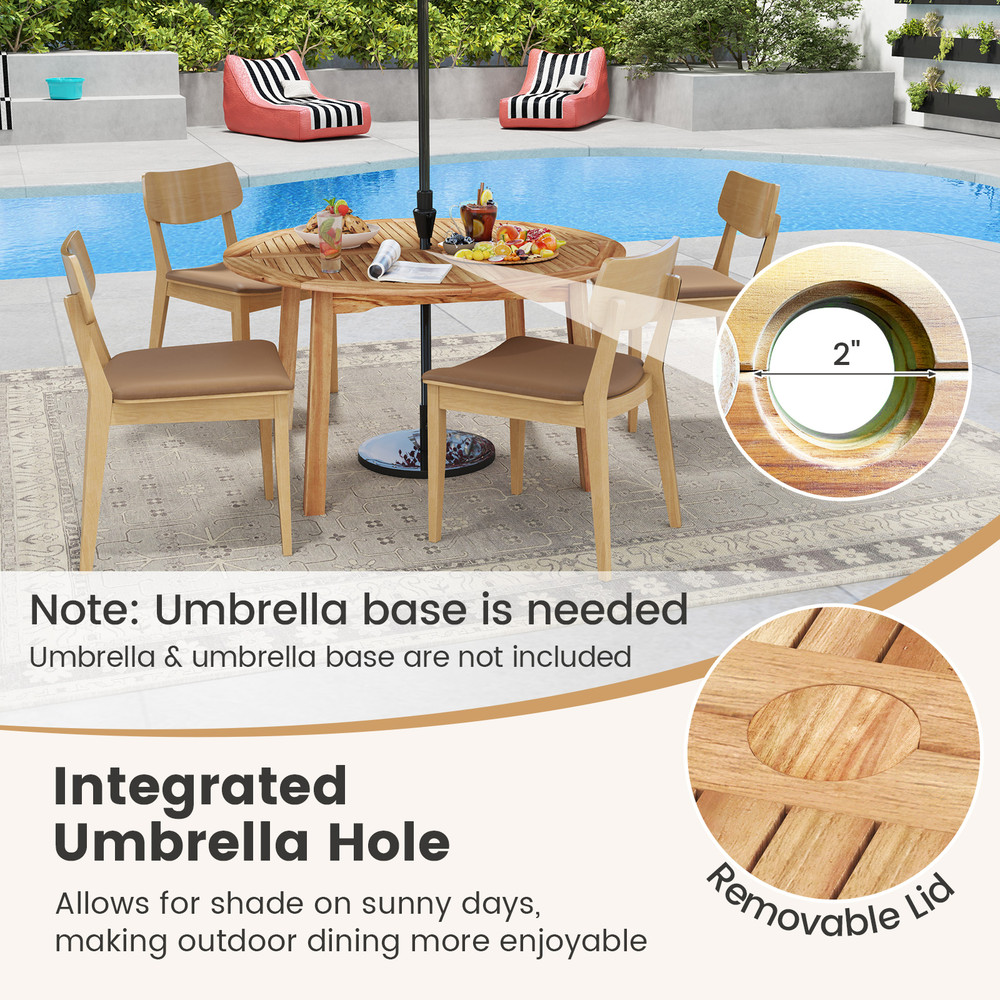 53 Inch Outdoor Acacia Wood Dining Table for 4-6 People – Round Patio Table with Umbrella Hole