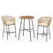 3-Piece Rope Woven Patio Bar Set with Soft Cushions Acacia Wood Tabletop, Outdoor Bistro Set for Garden, Balcony