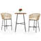 3-Piece Rope Woven Patio Bar Set with Soft Cushions Acacia Wood Tabletop, Outdoor Bistro Set for Garden, Balcony