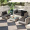 5-Piece Outdoor Patio Sectional Sofa Set with Glass Coffee Table & Cushions – Rattan Furniture for Garden, Poolside