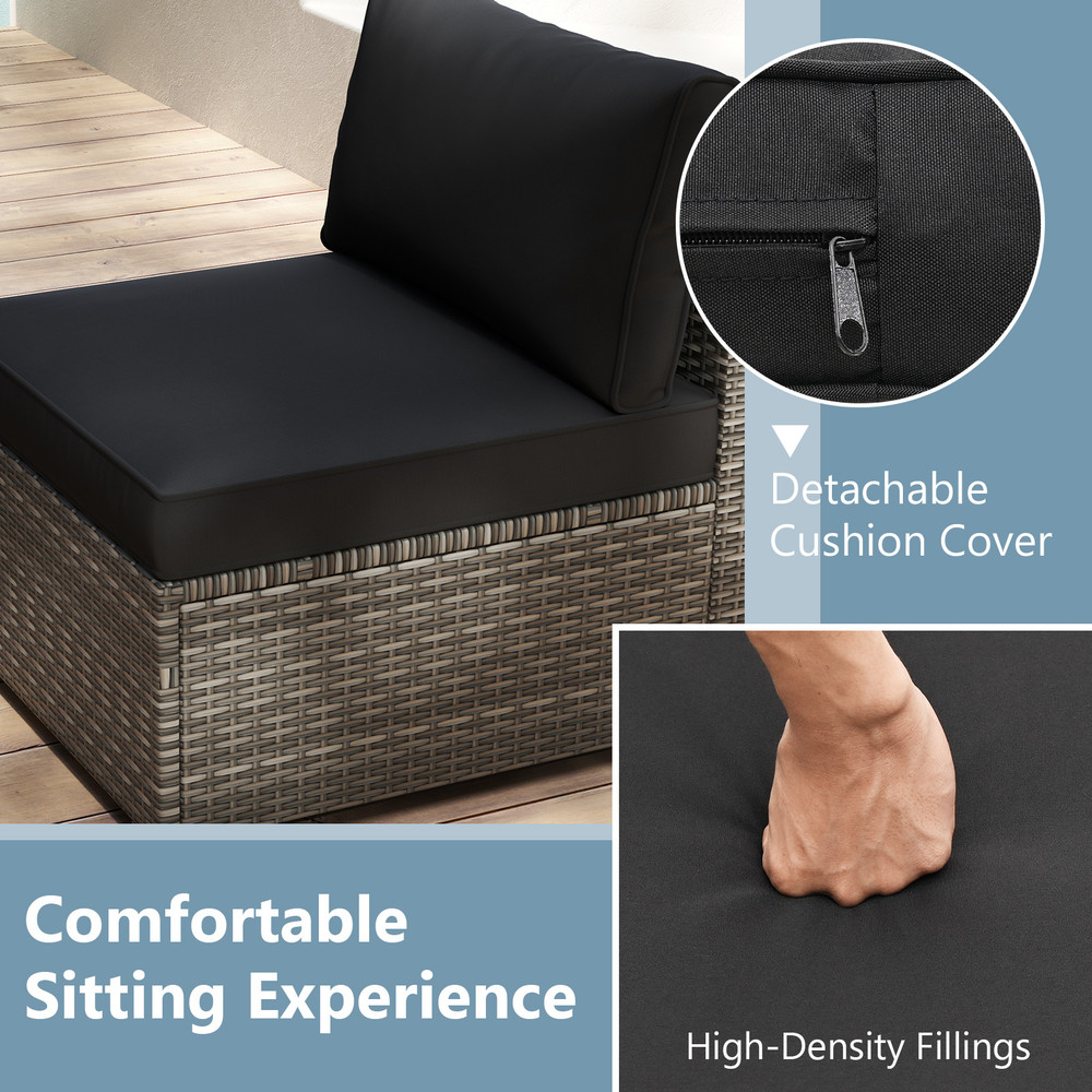 5-Piece Outdoor Patio Sectional Sofa Set with Glass Coffee Table & Cushions – Rattan Furniture for Garden, Poolside