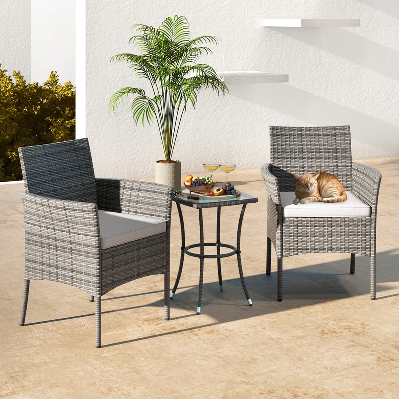 2-Piece Outdoor PE Rattan Armchairs with Cozy Seat Cushions – All-Weather Patio Chairs