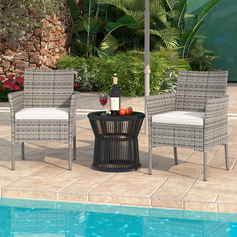 2-Piece Outdoor PE Rattan Armchairs with Cozy Seat Cushions – All-Weather Patio Chairs
