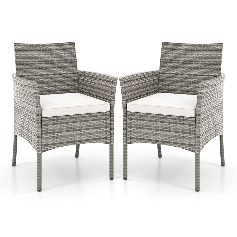 2-Piece Outdoor PE Rattan Armchairs with Cozy Seat Cushions – All-Weather Patio Chairs