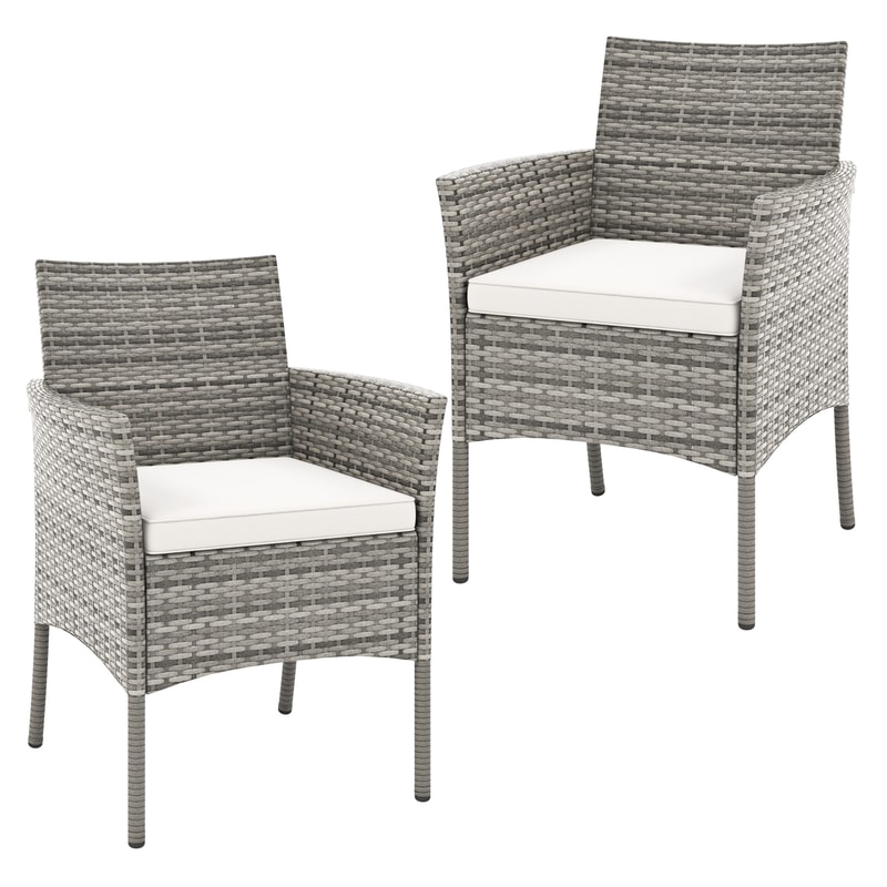 2-Piece Outdoor PE Rattan Armchairs with Cozy Seat Cushions – All-Weather Patio Chairs