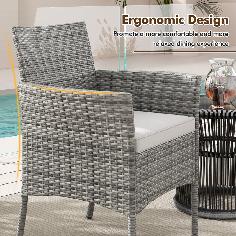 2-Piece Outdoor PE Rattan Armchairs with Cozy Seat Cushions – All-Weather Patio Chairs