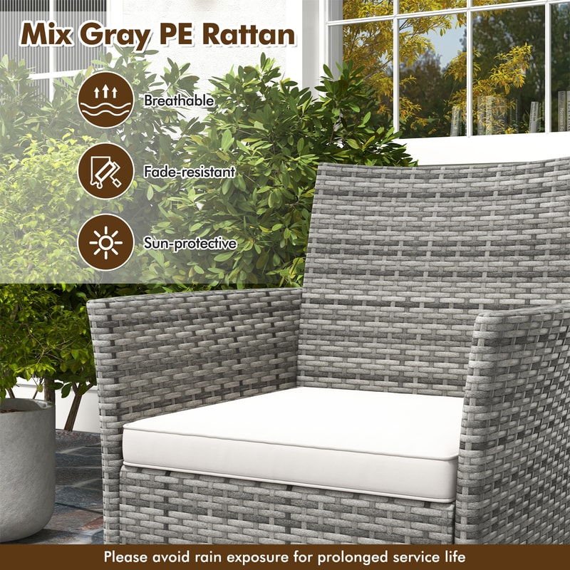 2-Piece Outdoor PE Rattan Armchairs with Cozy Seat Cushions – All-Weather Patio Chairs