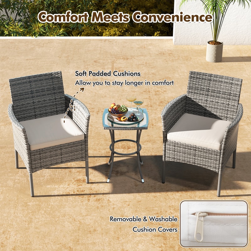 2-Piece Outdoor PE Rattan Armchairs with Cozy Seat Cushions – All-Weather Patio Chairs
